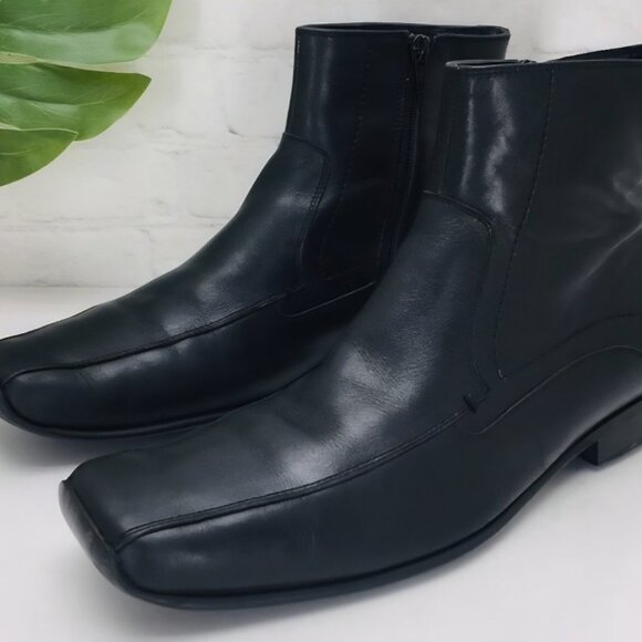NWOT Aldo Black Leather dress Ankle zip square tip Boots 11 - Picture 1 of 4